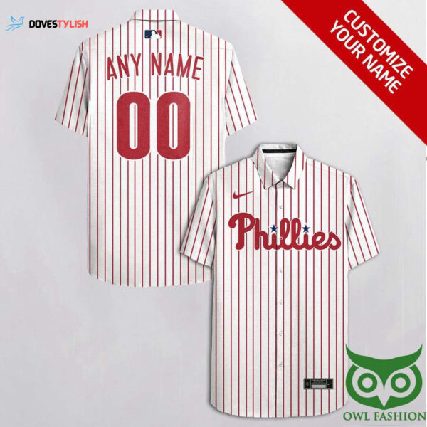Custom Philadelphia Phillies White Hawaiian Shirt with Red Stripes – Personalized MLB Apparel