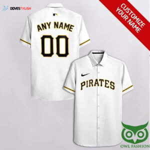 Pittsburgh Pirates Custom White & Black Hawaiian Shirt - Personalized MLB Fan Gear