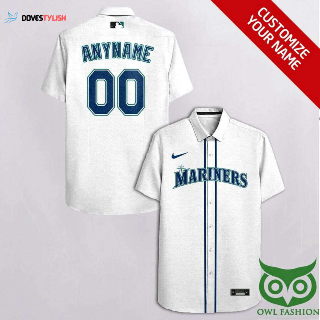 Seattle Mariners Custom White Blue Stripes Hawaiian Shirt – Personalized MLB Fan Gear