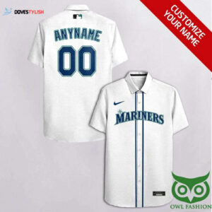 Seattle Mariners Custom White Blue Stripes Hawaiian Shirt - Personalized MLB Fan Gear