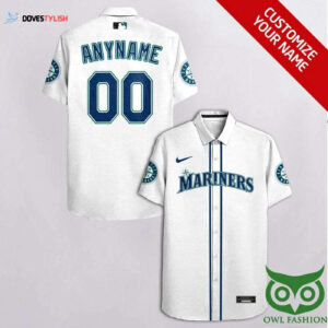 Seattle Mariners Custom White Blue Hawaiian Shirt - Personalized MLB Fan Gear