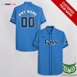 Personalized Tampa Bay Rays Blue Hawaiian Shirt with Dark Blue Stripes