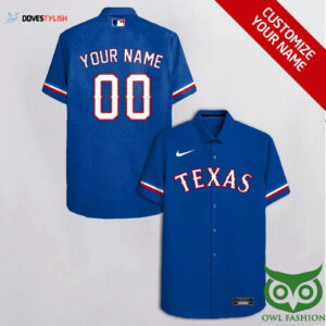 Custom Texas Rangers Hawaiian Shirt - Blue White Red Team Colors