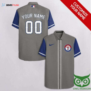 Custom Texas Rangers Gray Hawaiian Shirt with Blue Sleeves - Personalized Fan Gear