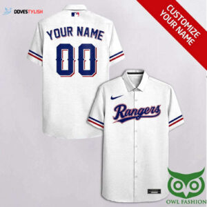 Custom Texas Rangers White Blue Cassette Hawaiian Shirt - Personalized MLB Fan Gear