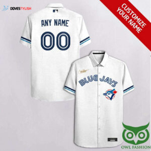 Custom Toronto Blue Jays White & Golden Name Hawaiian Shirt - Personalized Fan Apparel
