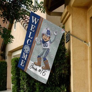 Dallas Cowboys Football Flag, Rowdy Mascot Personalized Football Fan Welcome Flags, Custom Family Name NFL Decor – House Garden Decor Gift