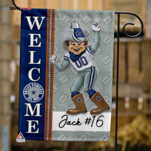 Dallas Cowboys Football Flag, Rowdy Mascot Personalized Football Fan Welcome Flags, Custom Family Name NFL Decor - House Garden Decor Gift