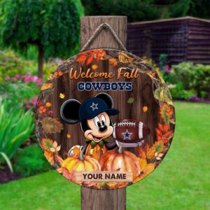 Dallas Cowboys Mickey Round Wooden Sign – Home Decor Gift