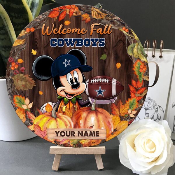 Dallas Cowboys Mickey Round Wooden Sign – Home Decor Gift