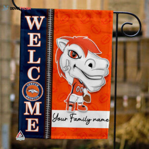 Denver Broncos Football Flag, Thunder Mascot Personalized Football Fan Welcome Flags, Custom Family Name NFL Decor - House Garden Decor Gift
