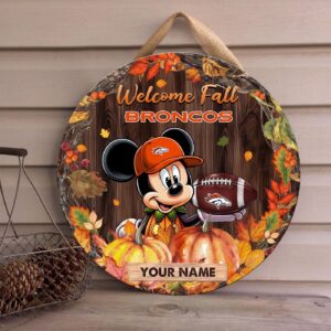 Denver Broncos Mickey Round Wooden Sign – Home Decor Gift