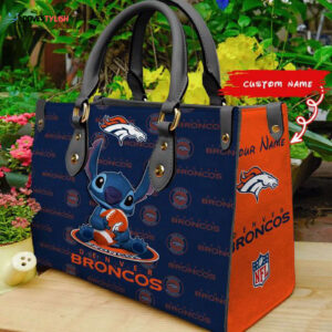 Denver Broncos Stitch Women Custom Name Leather Hand Bag