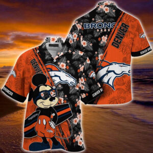 Denver Broncos Summer Hawaiian Shirt Mickey And Floral Pattern