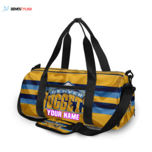Denver Nuggets Yellow Navy Blue Silk Personalized Name Travel Bag Gym Bag