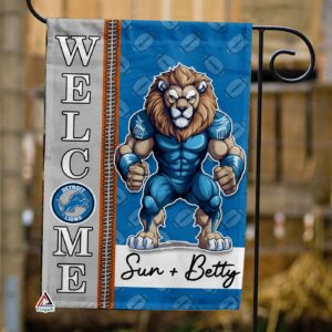 Detroit Lions Football Flag, Roary Mascot Personalized Football Fan Welcome Flags, Custom Family Name NFL Decor – House Garden Decor Gift