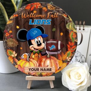 Detroit Lions Mickey Round Wooden Sign – Home Decor Gift