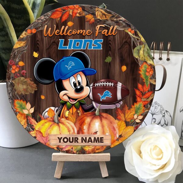 Detroit Lions Mickey Round Wooden Sign – Home Decor Gift