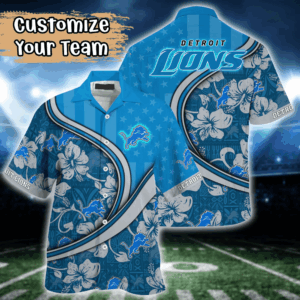 Detroit Lions NFL US Flag Flower Hawaii Shirt  For Fans, Custom Summer Football Shirts