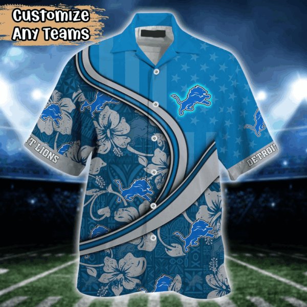Detroit Lions NFL US Flag Flower Hawaii Shirt  For Fans, Custom Summer Football Shirts