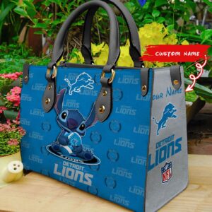 Detroit Lions Stitch Women Custom Name Leather Hand Bag