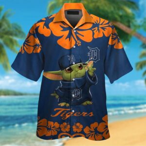 Detroit Tigers Baby Yoda Tropical Hawaiian Shirt Set for Men Women Kids