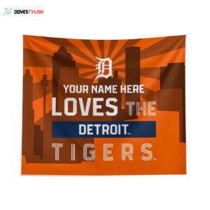 Detroit Tigers Custom Skyline Tapestry - Personalized Home Decor