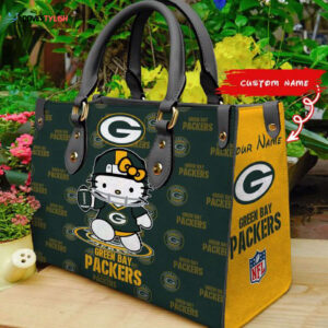Green Bay Packers Kitty Women Custom Name Leather Hand Bag