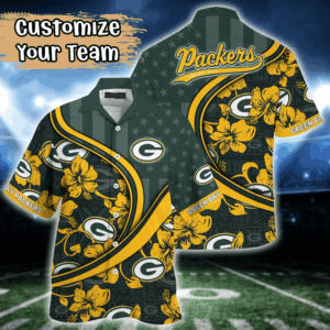 Green Bay Packers NFL US Flag Flower Hawaii Shirt  For Fans, Custom Summer Football Shirts