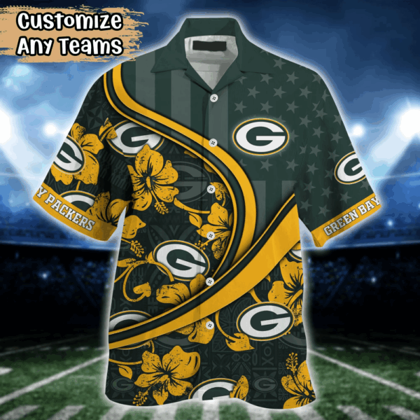 Green Bay Packers NFL US Flag Flower Hawaii Shirt  For Fans, Custom Summer Football Shirts