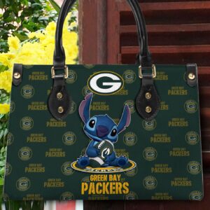Green Bay Packers Stitch Women Custom Name Leather Hand Bag 3