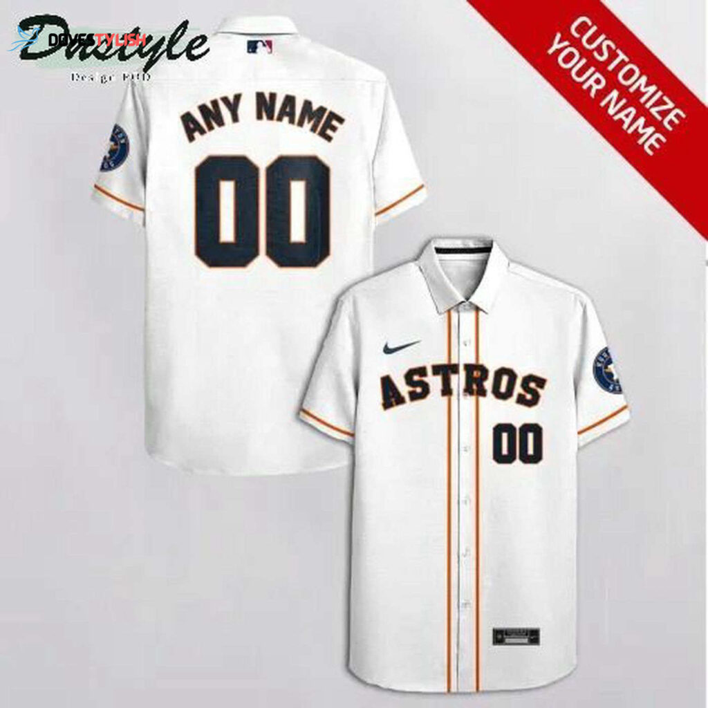 Custom Houston Astros White Hawaiian Shirt with Your Name and Number Custom Houston Astros White Hawaiian Shirt with Your Name and Number