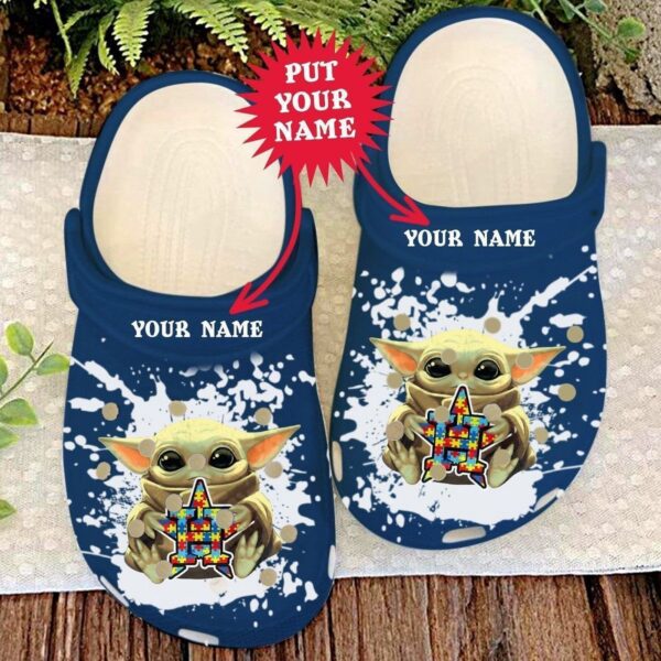 Houston Astros Yoda Pattern Custom Name Clogs Shoes Classic Clogs Shoes In Dark Blue