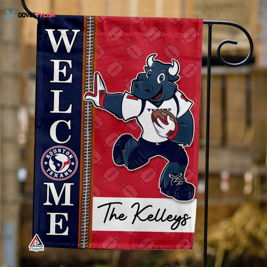 Houston Texans Football Flag, Toro Mascot Personalized Football Fan Welcome Flags, Custom Family Name NFL Decor – House Garden Decor Gift