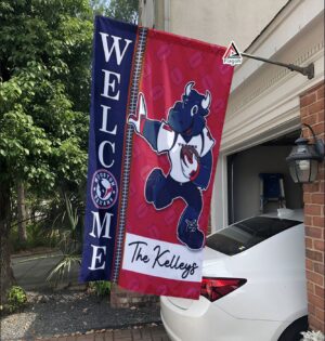 Houston Texans Football Flag, Toro Mascot Personalized Football Fan Welcome Flags, Custom Family Name NFL Decor – House Garden Decor Gift