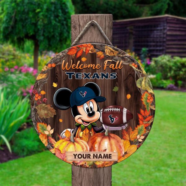 Houston Texans Mickey Round Wooden Sign – Home Decor Gift