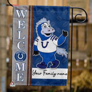 Indianapolis Colts Football Flag, Blue Mascot Personalized Football Fan Welcome Flags, Custom Family Name NFL Decor - House Garden Decor Gift
