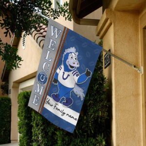 Indianapolis Colts Football Flag, Blue Mascot Personalized Football Fan Welcome Flags, Custom Family Name NFL Decor – House Garden Decor Gift