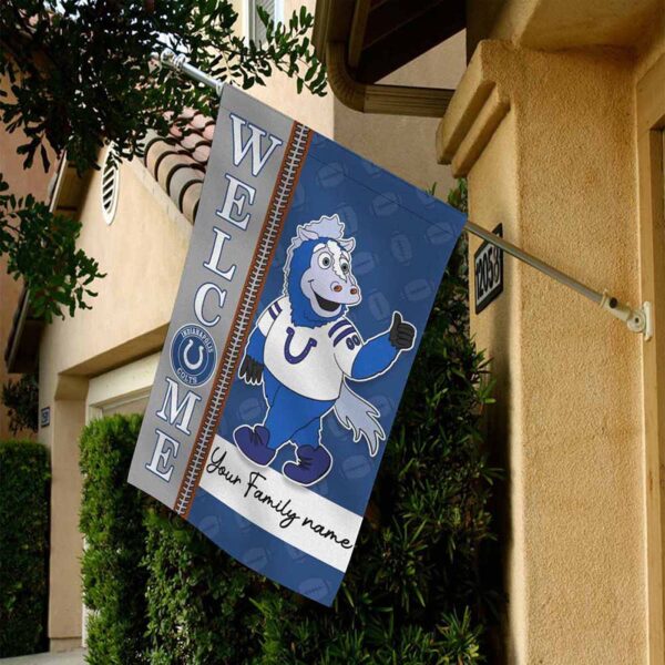 Indianapolis Colts Football Flag, Blue Mascot Personalized Football Fan Welcome Flags, Custom Family Name NFL Decor – House Garden Decor Gift
