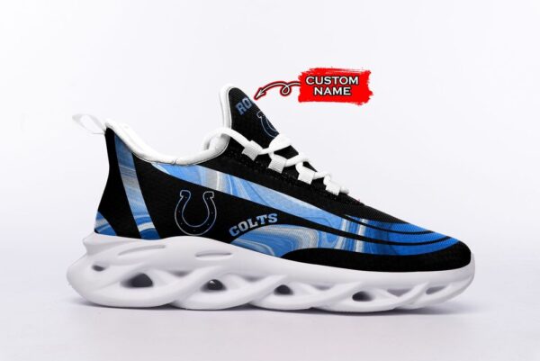 Indianapolis Colts Logo Color Stripe Pattern Custom Name 3D Max Soul Sneaker Shoes   For Men And Women