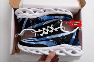 Indianapolis Colts Logo Color Stripe Pattern Custom Name 3D Max Soul Sneaker Shoes   For Men And Women