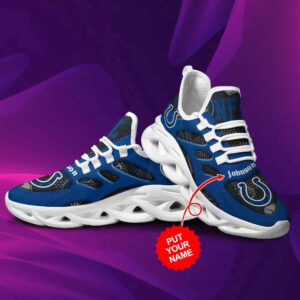 Indianapolis Colts Logo Pattern In Blue Custom Name 3D Max Soul Sneaker Shoes   For Men Women