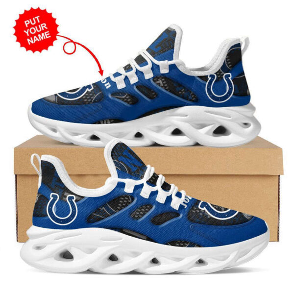 Indianapolis Colts Logo Pattern In Blue Custom Name 3D Max Soul Sneaker Shoes   For Men Women