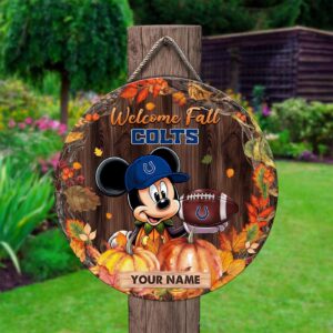 Indianapolis Colts Mickey Round Wooden Sign – Home Decor Gift