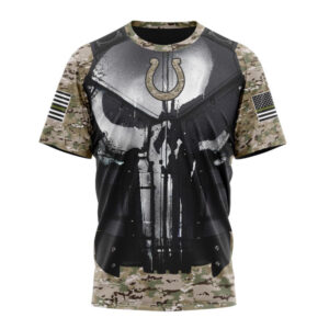 Indianapolis Colts Punisher Skull Camo Veteran Kits Unisex T-Shirt For Fans Gifts 2025