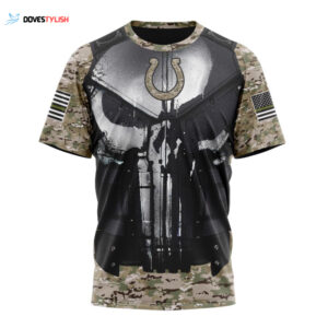 Indianapolis Colts Punisher Skull Camo Veteran Kits Unisex T-Shirt For Fans Gifts 2025