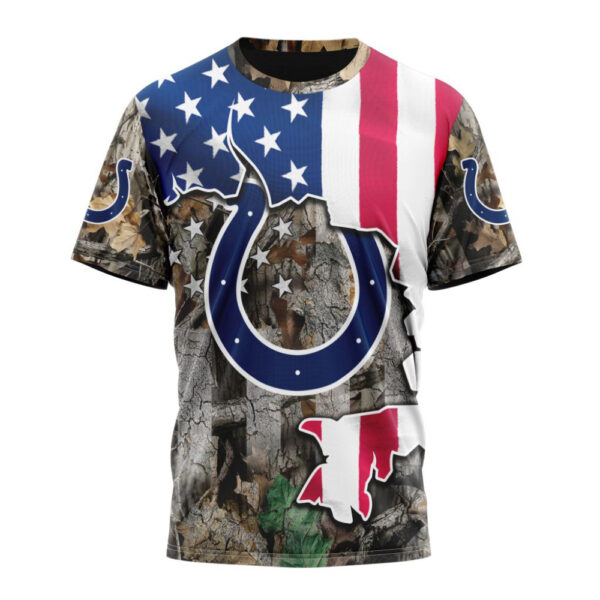 Indianapolis Colts USA Flag Camo Realtree Hunting Unisex T-Shirt For Fans Gifts 2024