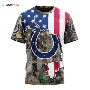 Indianapolis Colts USA Flag Camo Realtree Hunting Unisex T-Shirt For Fans Gifts 2024
