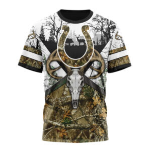 Indianapolis Colts With Deer Skull And Forest Pattern For Go Hunting Unisex T-Shirt For Fans Gifts 2024