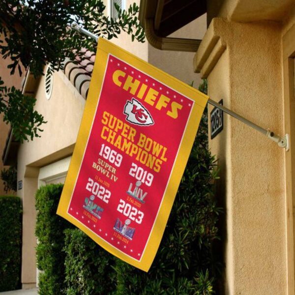 Kansas City Chiefs 4 Time Super Bowl Champions Flag, NFL Flag – House Garden Decor Gift